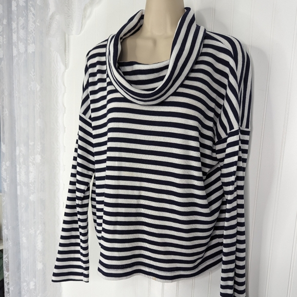 GAP Waffle Knit Striped Cowl Neck Thermal Top Sz L - Picture 5 of 14